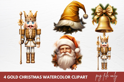 Gold Christmas Watercolor Clipart Sublimation Product Image 1