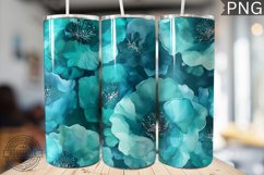 Teal Alcohol Ink Flower Tumbler Wrap -High Quality 300 Dpi Product Image 1