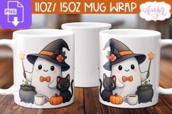 Cute Halloween mug wrap PNG, Cute Witch Ghost mug PNG Product Image 2