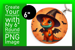 Playful Round Design Keychain PNG , Halloween Dino Product Image 1