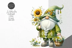 Gnome clipart, Gnome with sunflowers clipart, Summer clipart Product Image 1