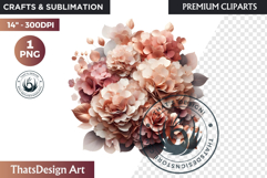 Pink Rose Gold flower Clipart, Abstract Flowers Wedding PNG Product Image 1