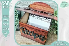 Recipes Box with Lid I Recipe divider cards Laser cut svg Product Image 2