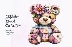 watercolor cute kawai teddy bear patchwork patterned clipart Product Image 1