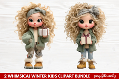 2 Whimsical Winter Kids Clipart | Cute Winter Kids PNG Product Image 1