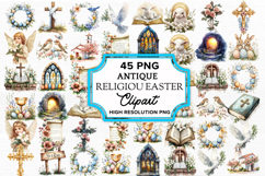 Antique Religiou Easter Clipart Bundle PNG Product Image 1