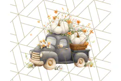 Vintage Truck Pumpkin and Fall Flowers PNG Clipart, Autumn Product Image 2