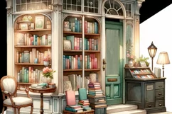 Watercolor Bookstore Illustration, Sublimation PNG Product Image 2