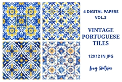 4 Vintage Portuguese Tiles Digital Paper Pack Azulejos Product Image 1