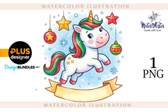 Christmas Unicorn Watercolor Illustration Product Image 1