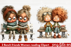 Bench friends Women reading Clipart Product Image 1