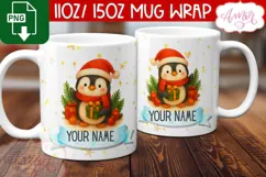 Custom Christmas mug wrap PNG, Cute penguin mug PNG Product Image 3