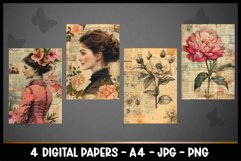 4 Vintage Floral Digital Papers I Junk Journal Page Product Image 2