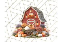 Fall Barn Clipart PNG With Pumpkins and Flowers, Autumn Png Product Image 2