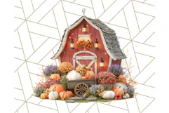 Fall Barn Clipart PNG With Pumpkins and Flowers, Autumn Png Product Image 2