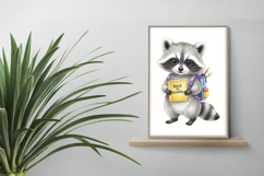 Cute Raccoon with Backpack Holding a Book Watercolor PNG Product Image 2