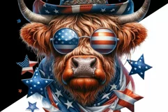 Highland Cow with Sunglasses, Memorial Day Freedom PNG Product Image 3