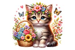 Cute Kitten Spring Clipart, Spring Sublimation PNG Product Image 1