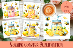 Funny bee Square Coaster Sublimation | kawaii lemonade Product Image 1