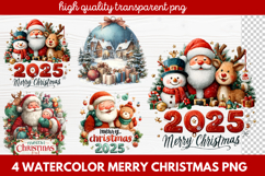 4 Watercolor Merry Christmas PNG | Festive Holiday Product Image 1