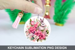 Bunny Round Keychain, Bunny Flowers Keychain Design Product Image 1