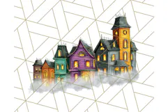 Halloween Buildings Clipart PNG, Haunted Houses Art Product Image 2