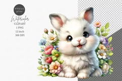 Cute Animals Clipart, Bunny clipart, Floral sublimation Product Image 1