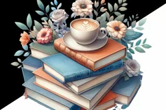 Books and Flowers Digital, Pastel Book & Coffee PNG Product Image 2