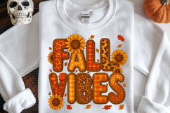 Fall Vibes Clipart Retro Bubble Letters with Fabric Texture Product Image 5