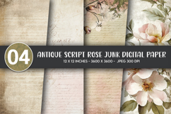 Antique Script Rose Junk Digital Paper Product Image 1