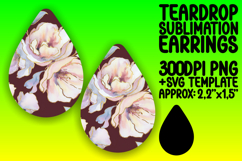 Cute Teardrop Earrings Sublimation PNG , Flower Pattern Product Image 1