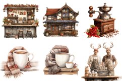 Vintage Christmas Coffee Shop Clipart, Chrismas Coffee png Product Image 3
