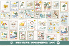 Hand-Drawn Summer Postage Stamps Clipart Product Image 1