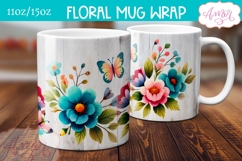 Spring floral mug wrap sublimation PNG, Butterflies mug png Product Image 2