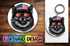 Round Ornament Keychain - Dog with American Flag Design Product Image 1