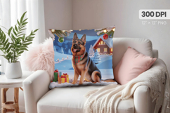 Winter Dog Christmas PNG, Winter Wonderland Pillow Design Product Image 1