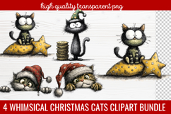 4 Whimsical Christmas Cats Clipart | Cute Festive Cat PNG Product Image 1