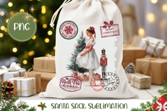 Watercolor Ballerina Santa Sack Design, Nutcracker Gift Bag Product Image 1