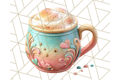 Pastel Coffee Mug Clipart PNG, Latte Iced Coffee Tea Cups Product Image 2