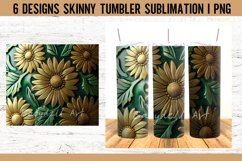 Tooled Leather Sunflower Green Tumbler Sublimation Design Product Image 4