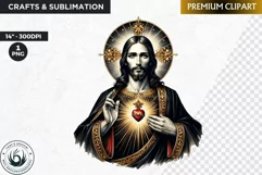 Watercolor Jesus Christ Clipart PNG, black and gold clipart Product Image 1