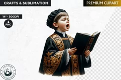 Watercolor Christian clipart PNG, black & gold choir boy Product Image 1