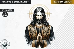 Watercolor Jesus Christ Clipart PNG, black and gold clipart Product Image 1