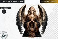 Watercolor Christian clipart PNG, black & gold angel woman Product Image 1