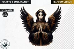 Watercolor Christian clipart PNG, black & gold angel woman Product Image 1