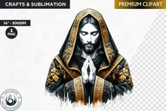 Watercolor Jesus Christ Clipart PNG, black and gold clipart Product Image 1