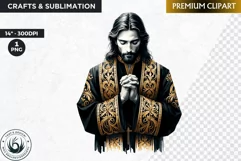 Watercolor Jesus Christ Clipart PNG, black and gold clipart Product Image 1