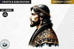 Watercolor Jesus Christ Clipart PNG, black and gold clipart Product Image 1