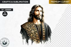 Watercolor Jesus Christ Clipart PNG, black and gold clipart Product Image 1