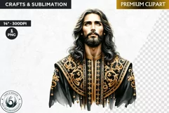 Watercolor Jesus Christ Clipart PNG, black and gold clipart Product Image 1